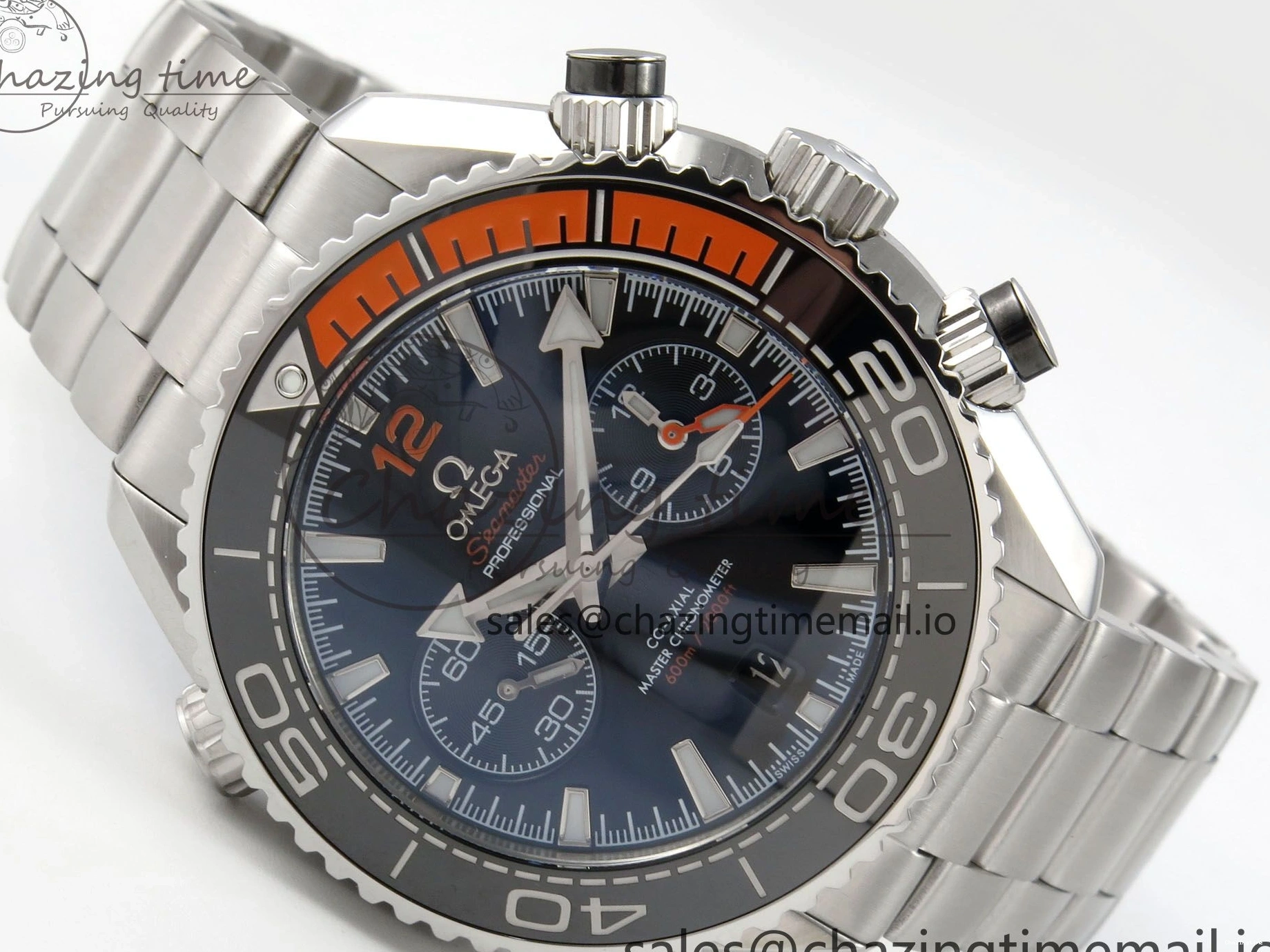 0517 Timeless Planet Ocean 600M Chrono SS VRF 1:1 Best Edition Black Orange Bezel Black Dial on SS Bracelet A 7652